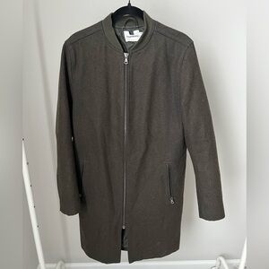 Topman Wool Blend Longline Bomber Coat in Dark Green